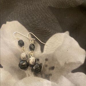 Black and Gold Wire Dangle Earrings